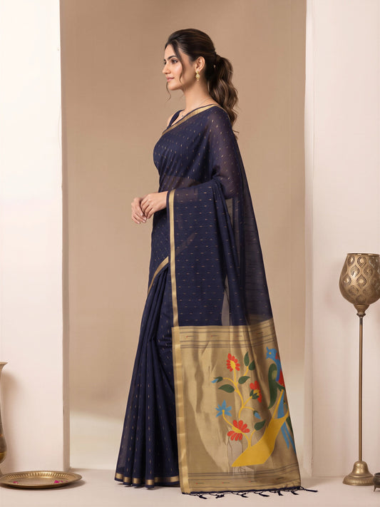 Navy Blue silk blend saree view 1