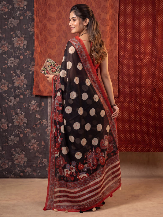 Black Linen saree – detail view 1