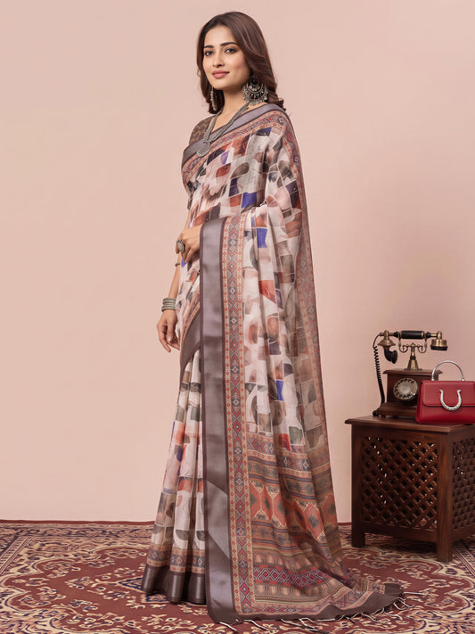 Beige Linen saree – detail view 2