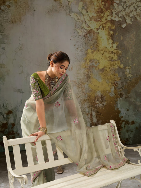 Light Green tissue saree view 1