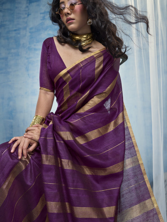 Wine muga cotton saree view 1