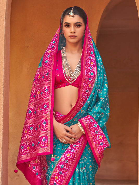 Turquoise Blue Silk Blend saree – detail view 1