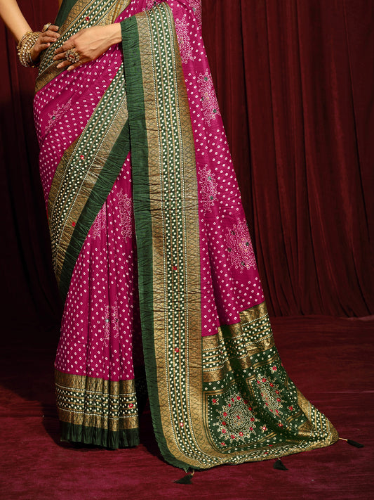 Pink tussar silk saree view 1