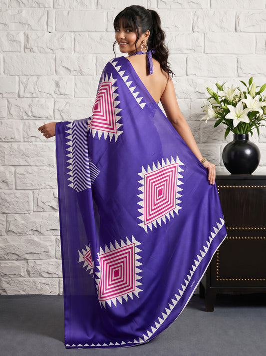 Violet Satin Silk saree – detail view 1