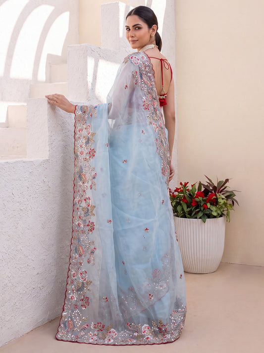 Light Blue Organza saree – detail view 1