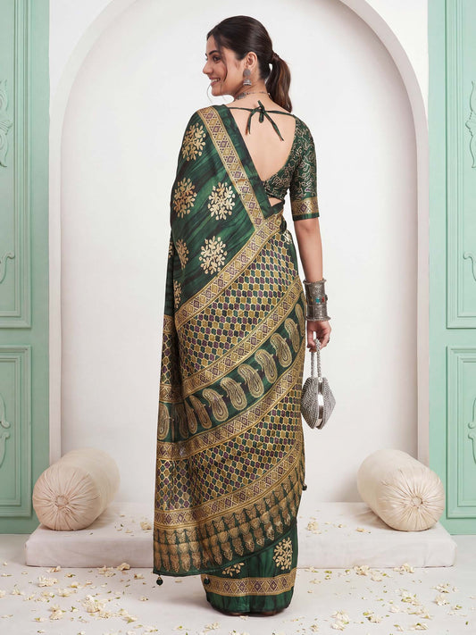 Green Pure Crepe saree – detail view 1