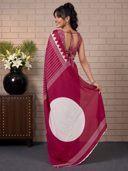 Burgundy Satin saree – detail view 1