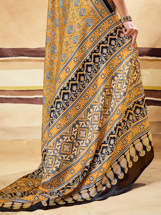 Mustard Satin saree – detail view 5