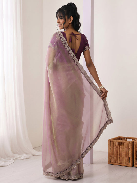 Lavender Net saree – detail view 1