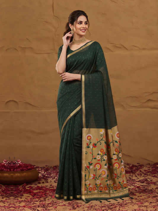 Dark Brown striped silk blend saree with dark brown blouse piece