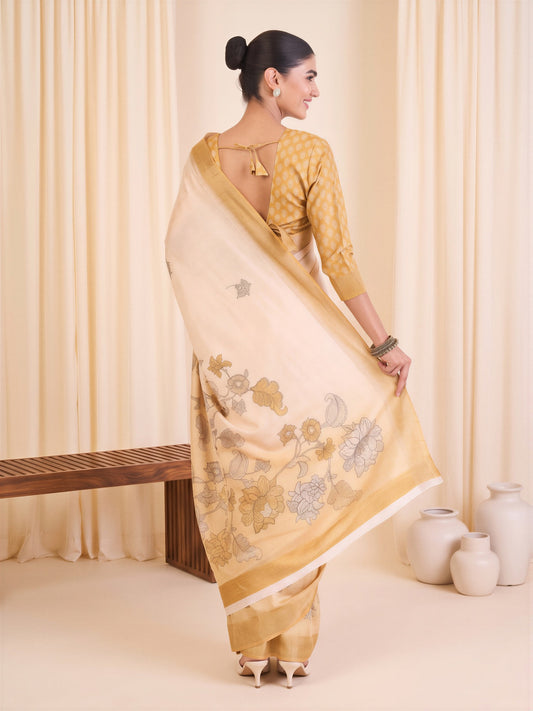 White Satin Silk saree – detail view 1