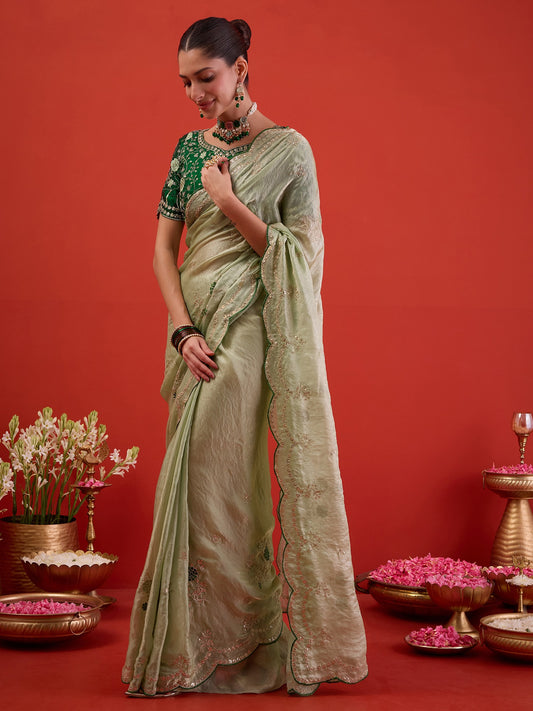 Light Green Satin Silk saree – detail view 1