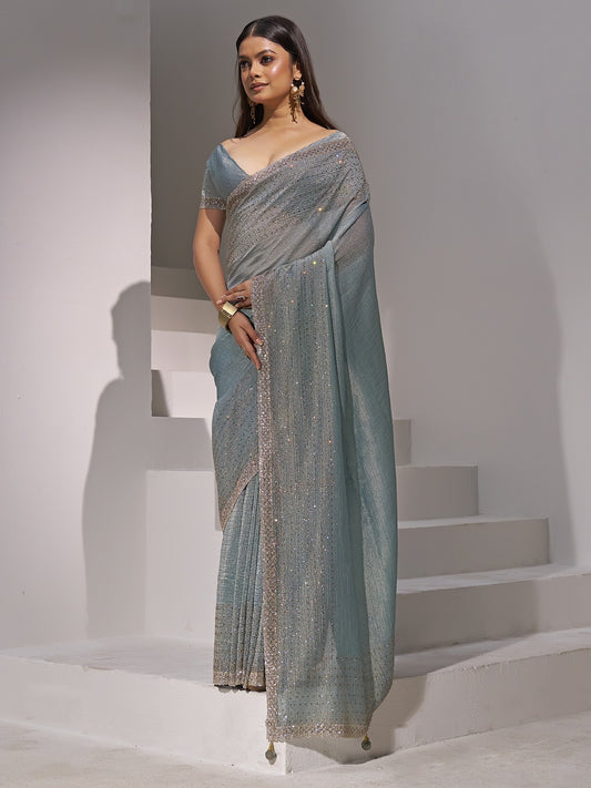 Light Blue pure silk saree view 1