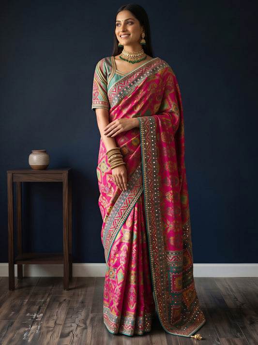Pink Silk Blend saree – detail view 3