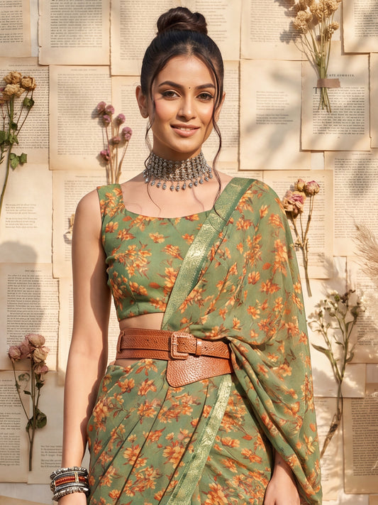 Green Georgette saree – detail view 4