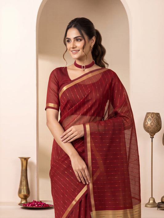 Maroon silk blend saree view 1