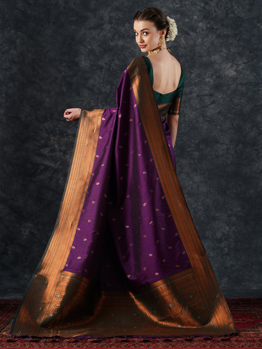 Purple Banarasi Silk Saree with Meenakari Bootis & Antique Gold Border