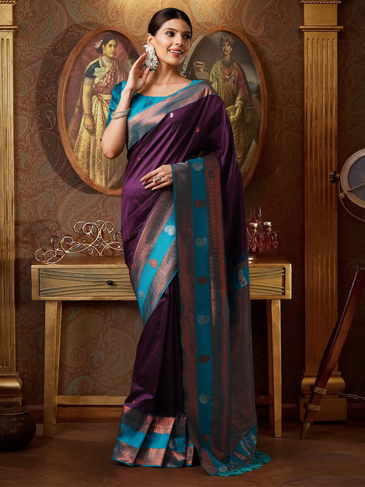 Heritage Violet Banarasi Silk Blend Saree