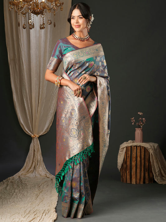 Heritage Grey Banarasi Silk Blend Saree