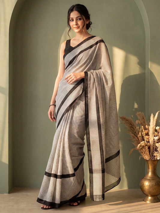 Black & White Printed Casual Saree - Ressa