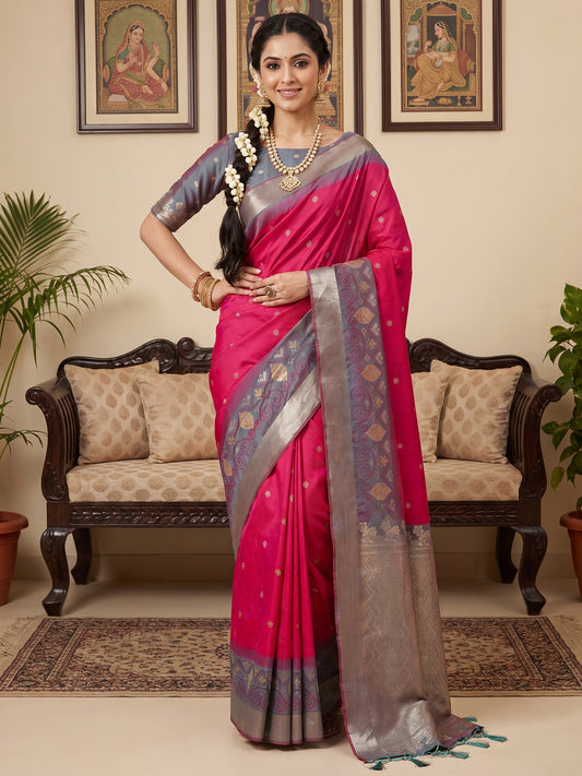 Rani Pink Woven Art Silk Kanjeevaram Saree