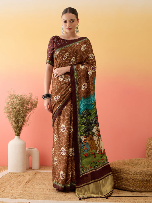 Elegant Surtaal Figure Print & Lagdi Patta Border