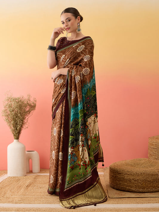 Elegant Surtaal Figure Print & Lagdi Patta Border