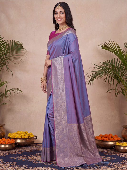 Steel Blue Silk Blend Saree