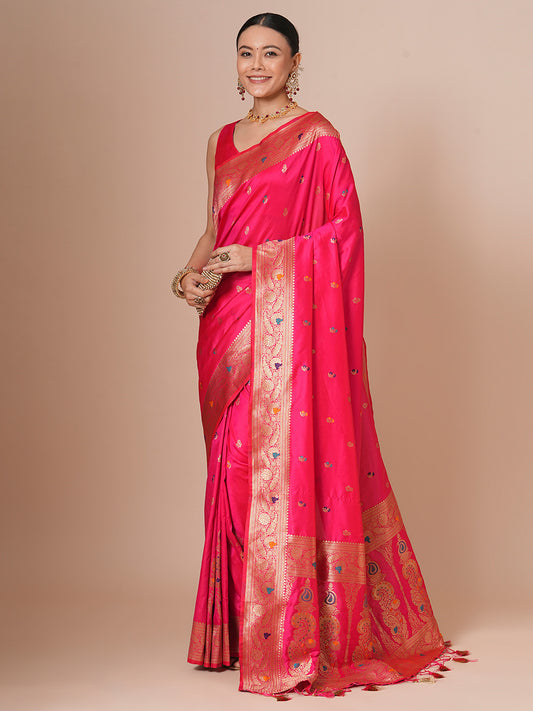 Pink Banarasi Silk Saree with Meenakari Weave