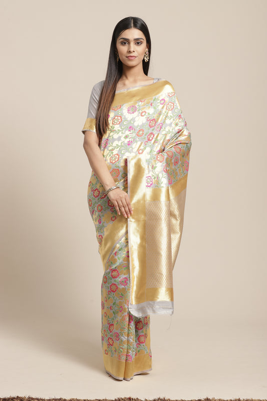 Soft Silver-Grey Pure Banarasi Silk Saree