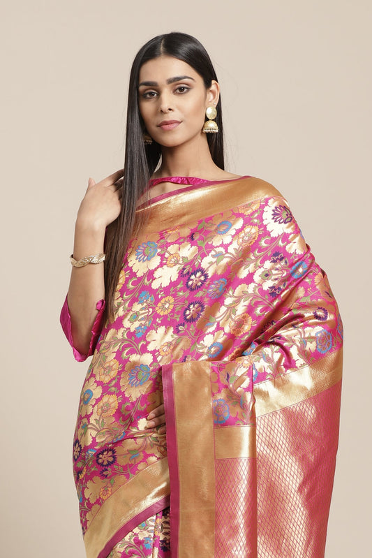 Vibrant Magenta-Pink Pure Banarasi Silk Saree