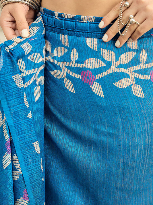 Ready to wear Teal Blue Jamdani Cotton Silk Saree