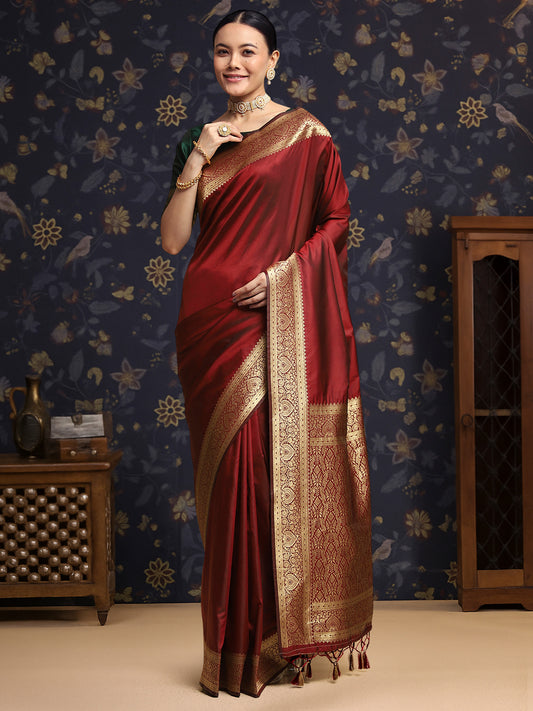 Marron Silk Banarasi Saree