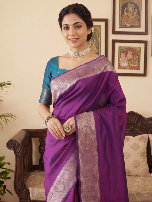 Purple Woven Art Silk Banarasi Saree