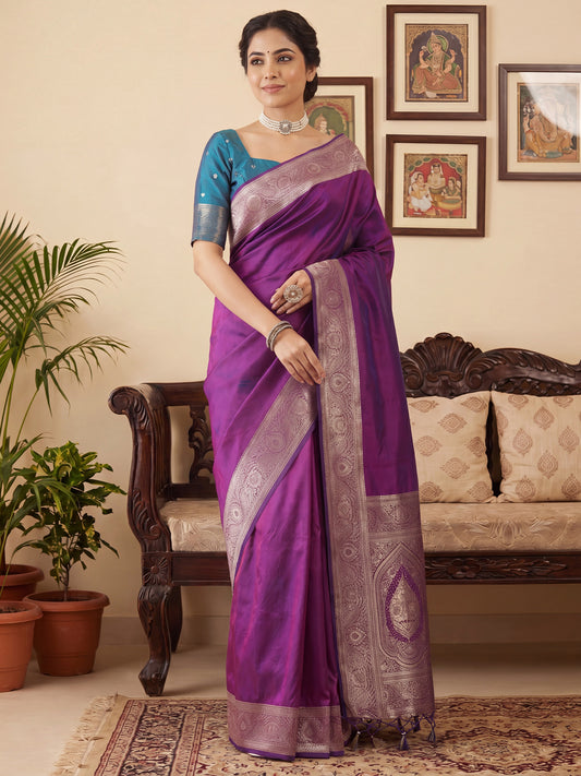 Purple Woven Art Silk Banarasi Saree