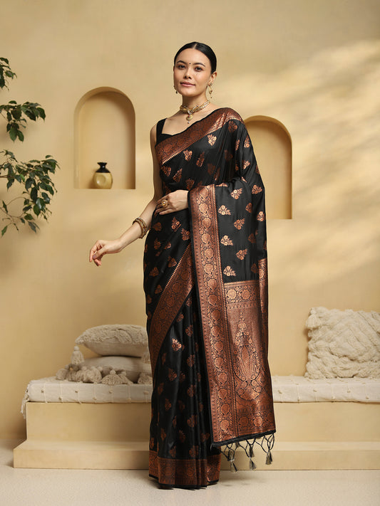 Royal Black Banarasi Silk Blend Saree