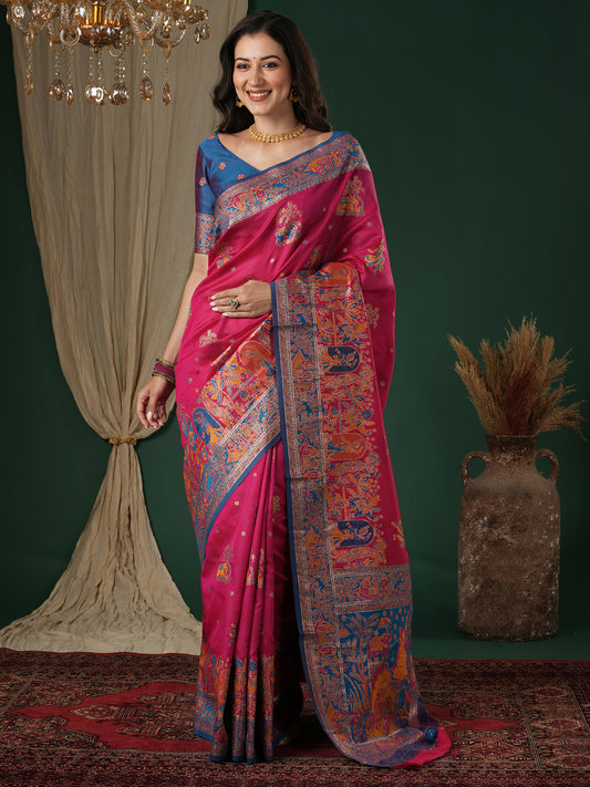 Dola Silk Patola Print Zari Border Saree