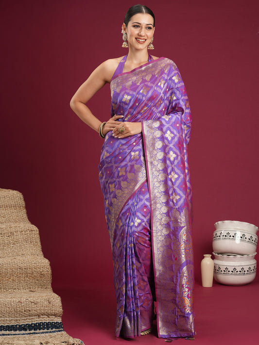 Lavender & Purple Banarasi Silk Blend Saree
