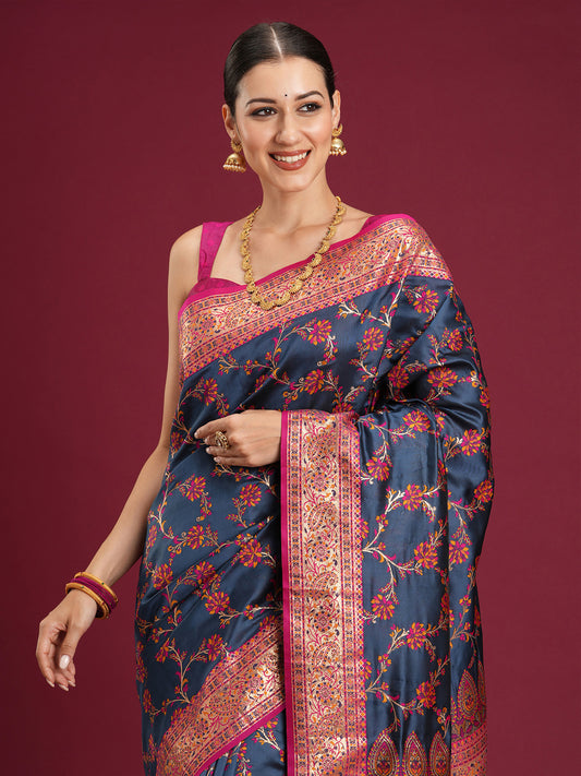 navy blue banarasi silk saree