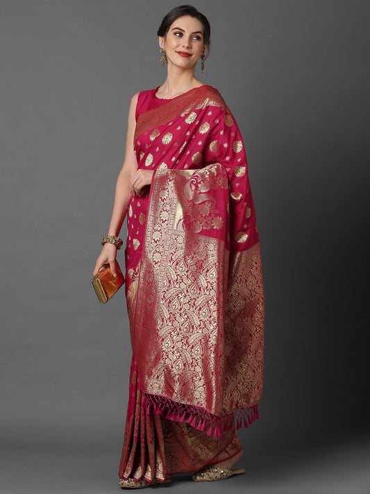 Banarasi Silk Saree | Rani Pink with Gold Zari Weave