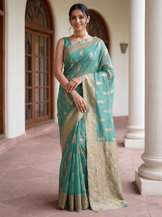 Sea Green Soft Silk Jacquard Woven Saree - Ressa