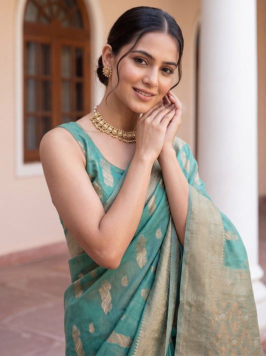 Sea Green Soft Silk Jacquard Woven Saree - Ressa