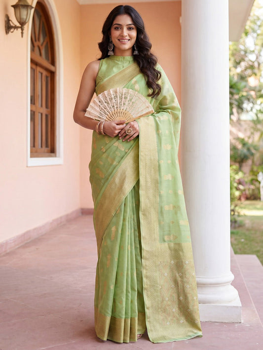 Pista Green Banarasi Silk Saree - Ressa
