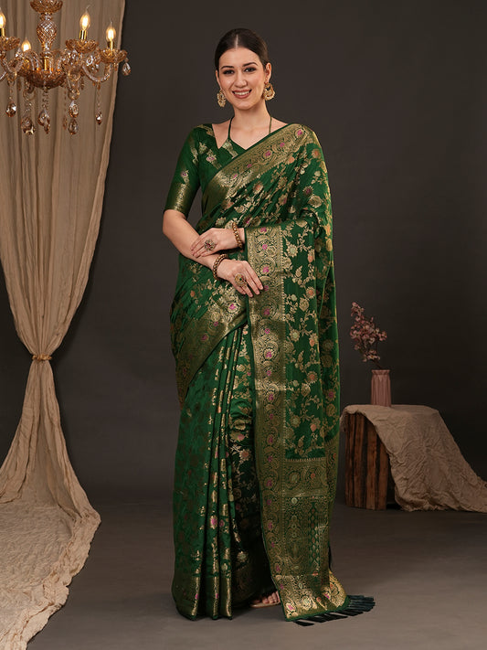 Bottle Green Banarasi Silk Saree