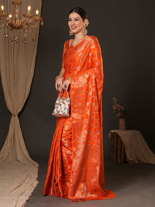 Vibrant Orange Banarasi Saree