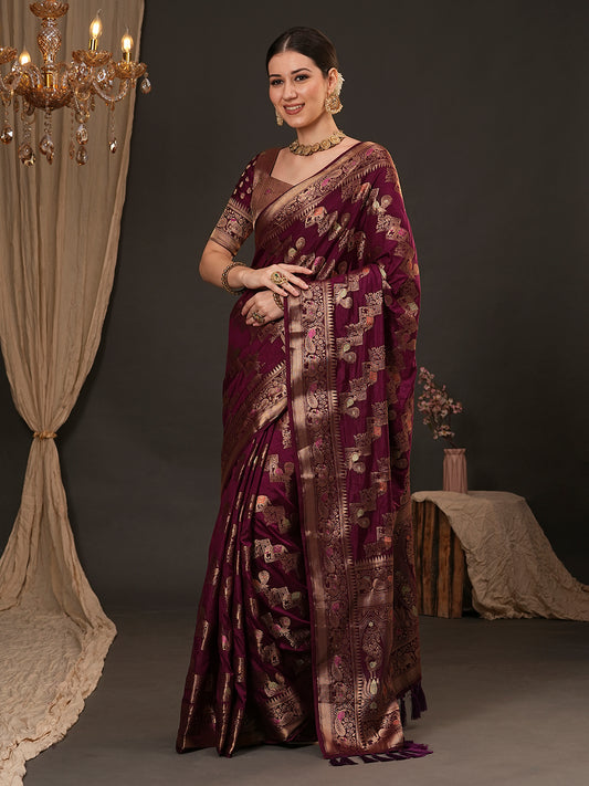 Deep wine Banarasi Silk Saree