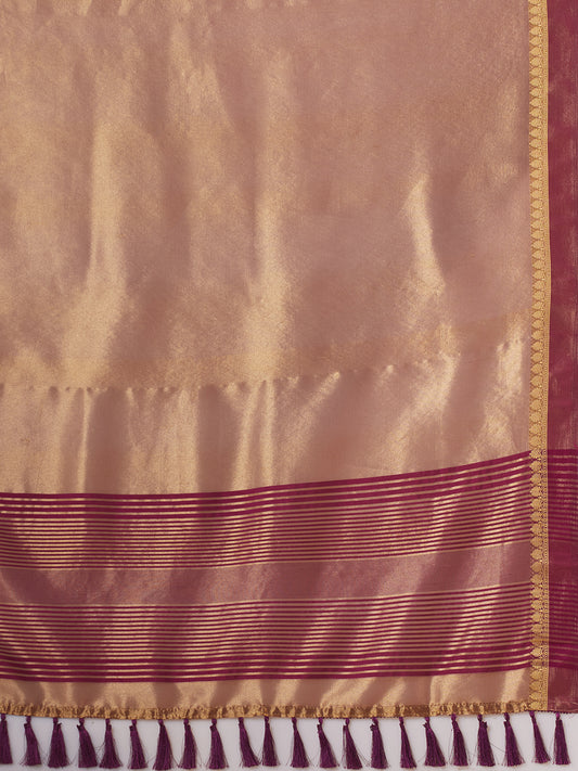 Golden and Wine Silk Blend Saree