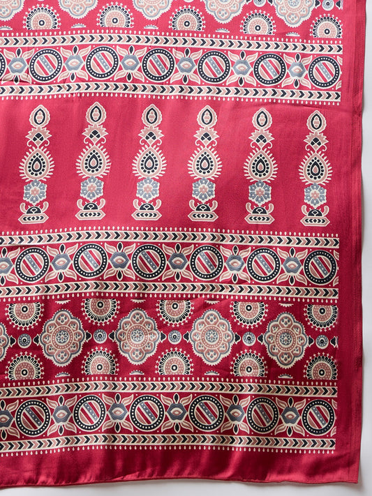 Black & Red Ajrakh Fusion Saree
