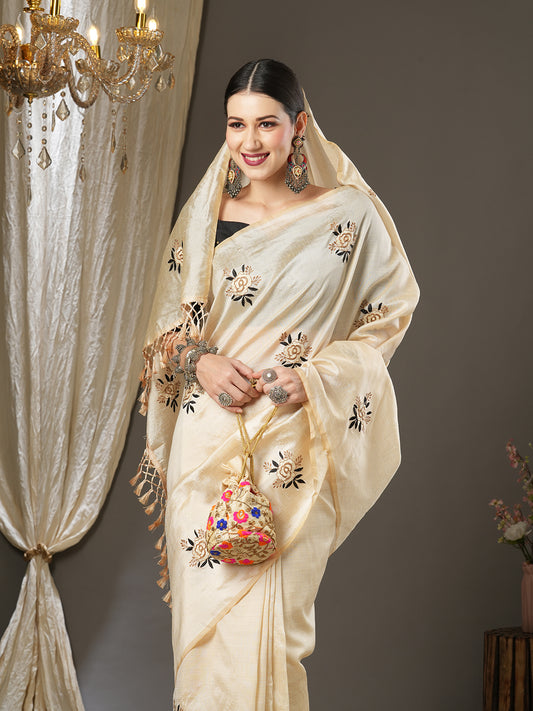 Ivory Banarasi Art Silk Saree