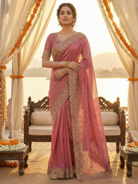 Dusty Lavender Silk Blend Embroidered Border Saree